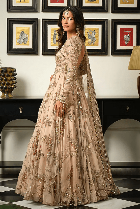 Malai Beige Silk Organza Embroidered Anarkali Set - Image 2