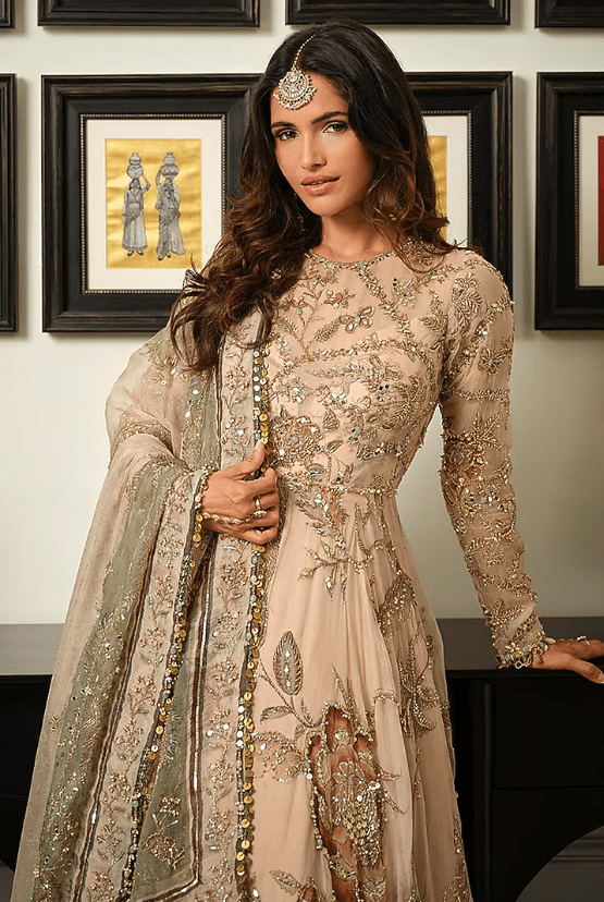 Malai Beige Silk Organza Embroidered Anarkali Set - Image 3
