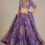 Purple Organza Hand Embroidered Lehenga Set