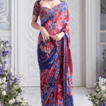 Royal Red Georgette Printed Pre-Draped Saree Set