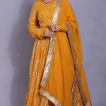 Mustard Organza Anarkali Set