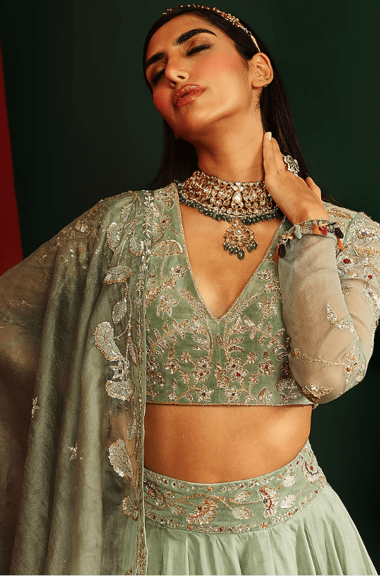 Jade Embroidered Lehenga Set - Image 3