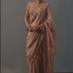 Old Rose Tissue Silk Hand Embroidered Bridal Saree Set