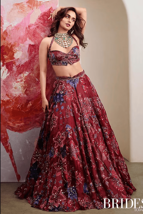 Royal Red Silk Organza Embroidered & Printed Lehenga Set