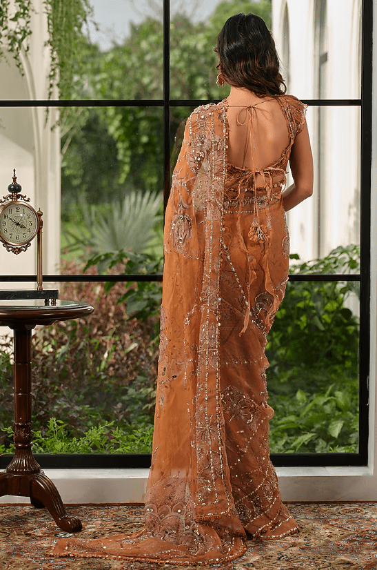 Chandan Yellow Silk Organza Embellished Saree Set - Image 2