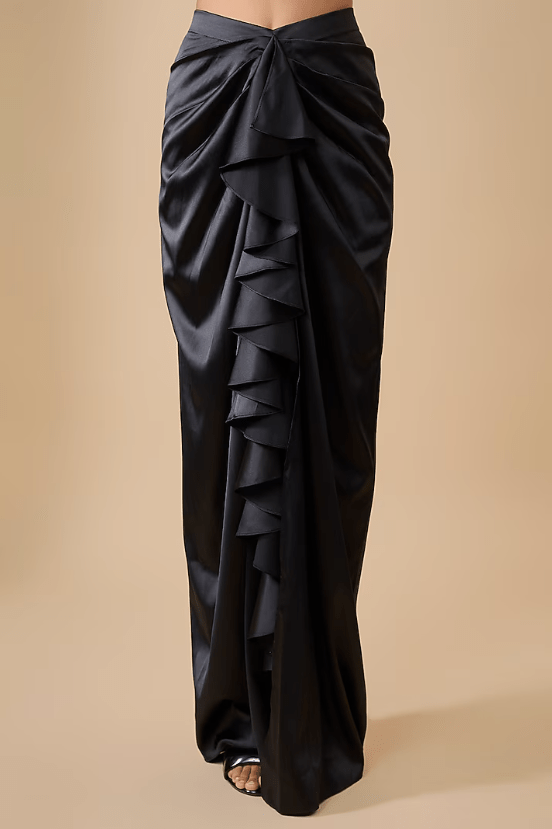 Black Satin Draped Skirt Set - Image 3