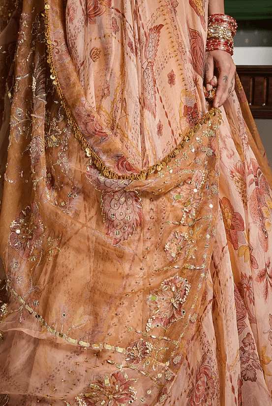 Chandan Yellow Silk Organza Printed Kalidar Anarkali Set - Image 3