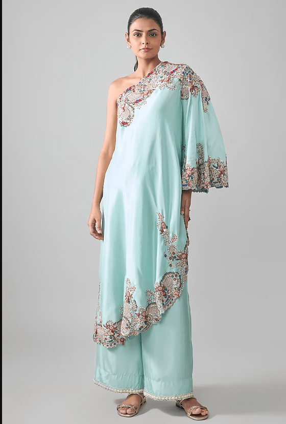Blue China Dupion Embellished Co-Ord Set