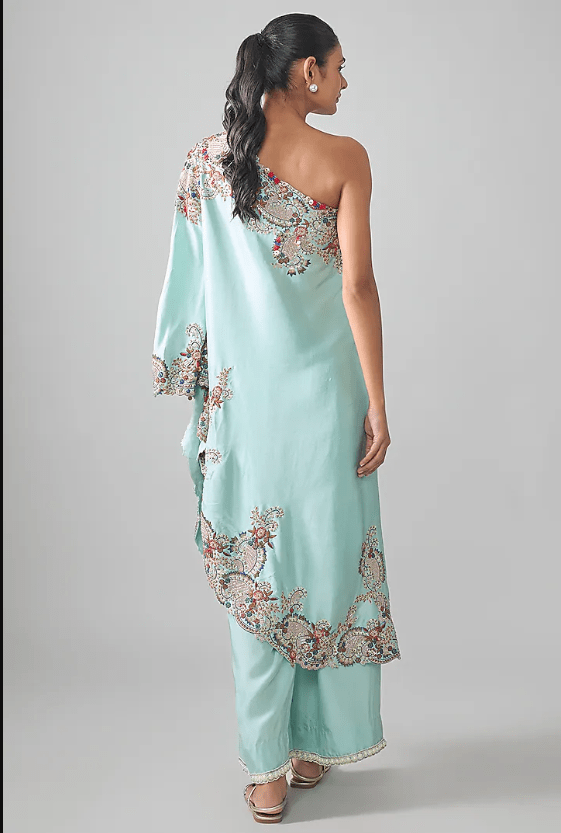 Blue China Dupion Embellished Co-Ord Set - Image 2