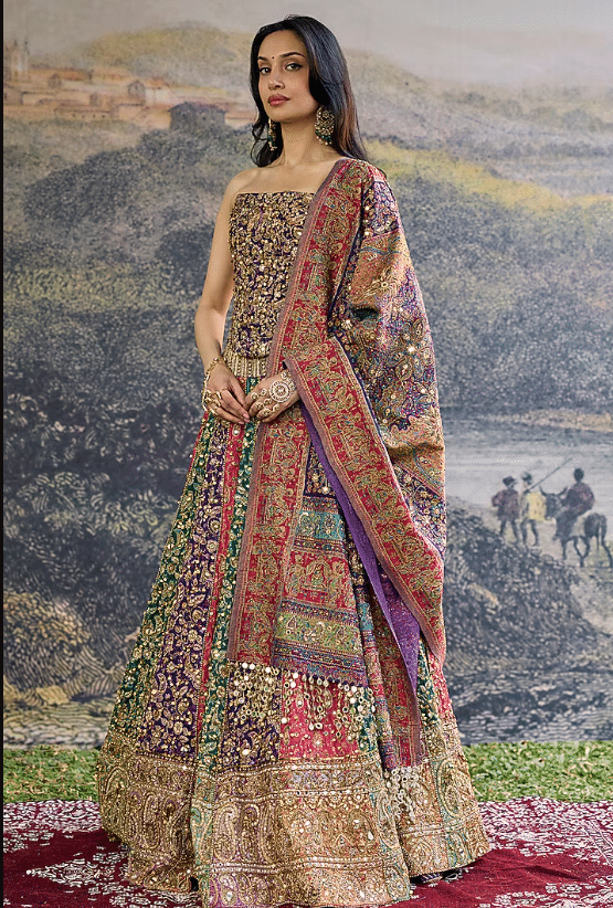 Multi-Colored Jamawar Lehenga Set