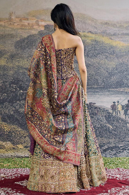 Multi-Colored Jamawar Lehenga Set - Image 2