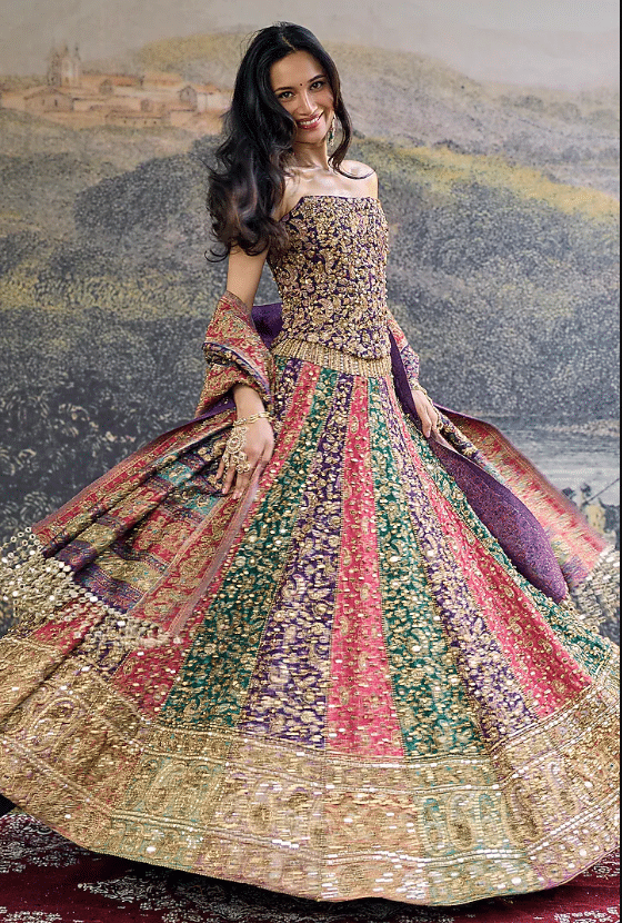 Multi-Colored Jamawar Lehenga Set - Image 3