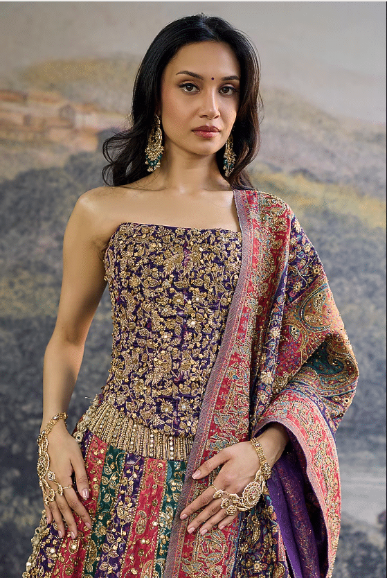 Multi-Colored Jamawar Lehenga Set - Image 5