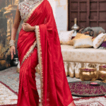 Red Tussar Embroidered Saree Set