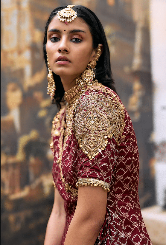 Maroon Brocade & Gota Short Angrakha Set - Image 5