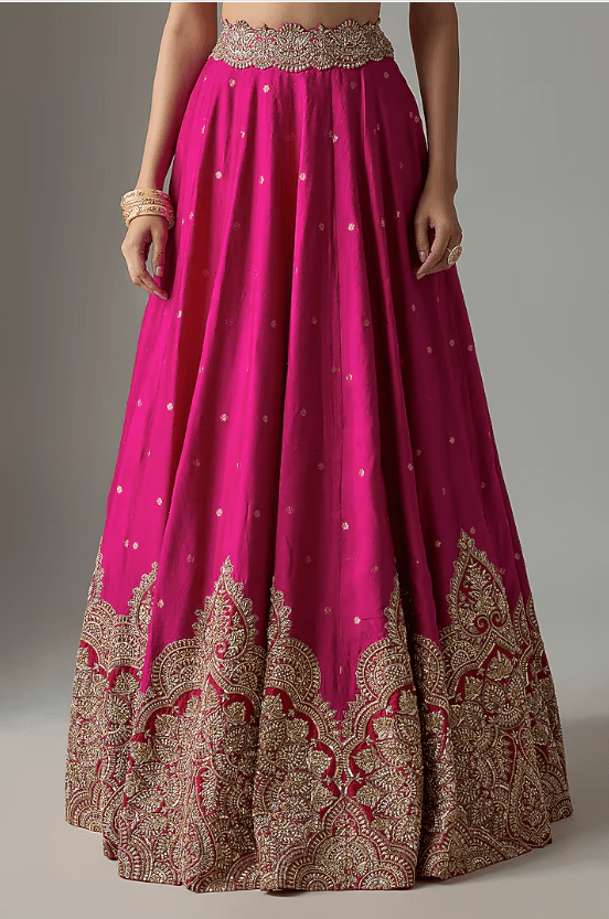 Fuchsia Pink & Red Silk Zardosi Embroidered Lehenga Set - Image 3