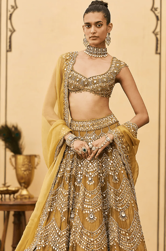 Mustard Tissue Embellished Lehenga Set - Image 3