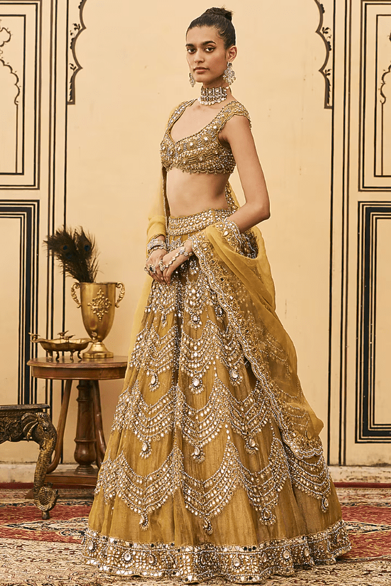 Mustard Tissue Embellished Lehenga Set - Image 4