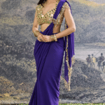 Purple Georgette Mirror Embroidered Pre-Draped Saree Set