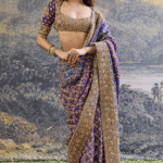 Blue & Purple Ombre Georgette Hand Embroidered Saree Set