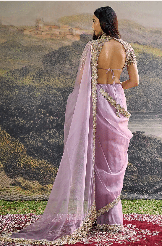 Lilac Organza Jadau Embroidered Saree Set - Image 2