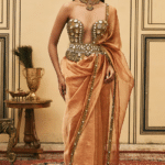 Rust Orange Silk Tissue Saree Set
