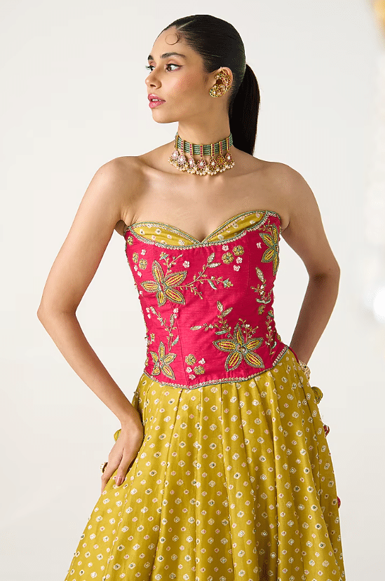 Yellow Chanderi Printed Lehenga Set - Image 3