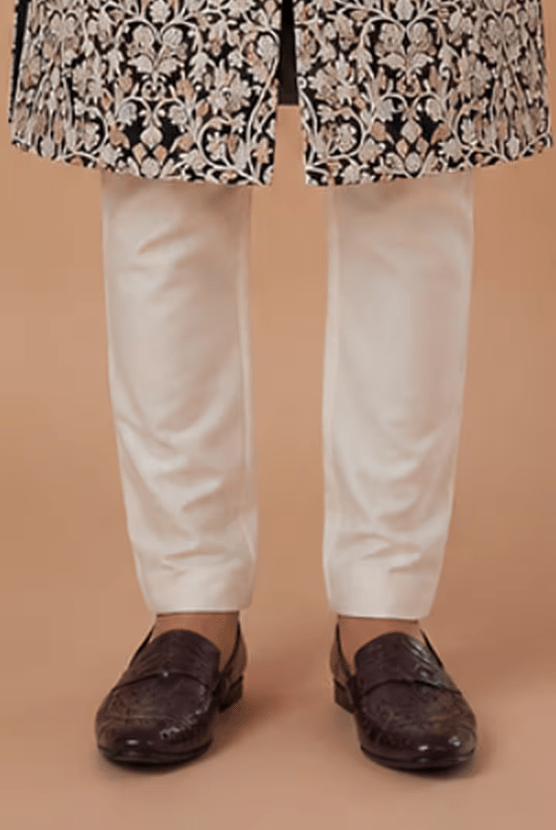 Blue Tussar Hand & Machine Embroidered Sherwani Set For Boys - Image 3