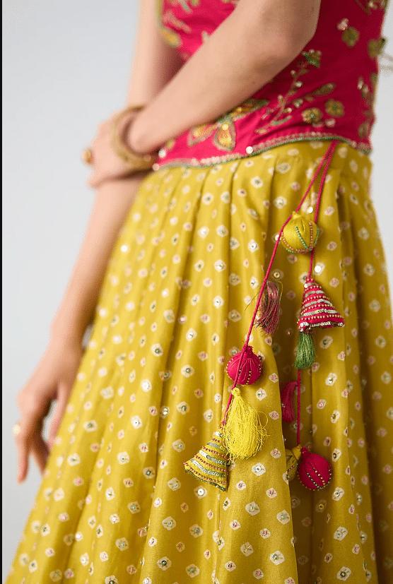Yellow Chanderi Printed Lehenga Set - Image 4