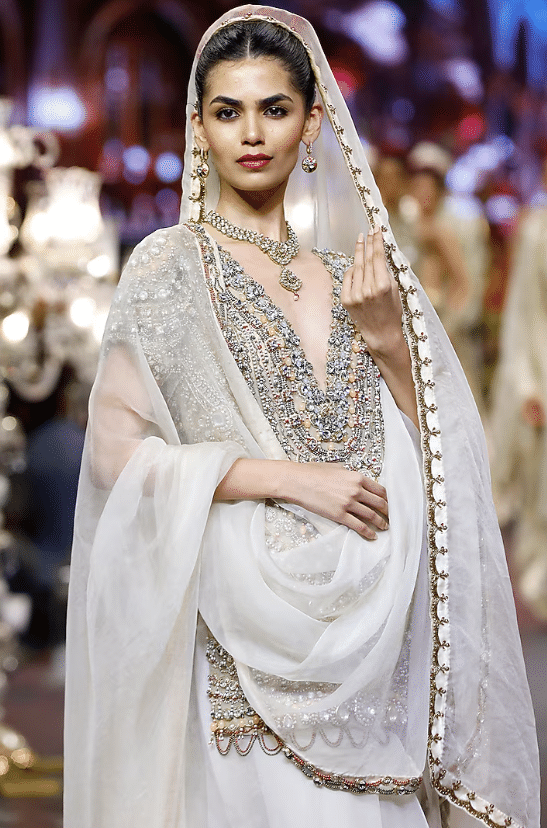 Ivory Organza Mirror Embroidered Saree Set - Image 3