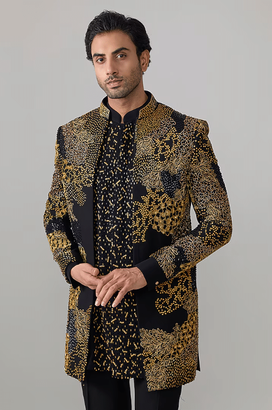 Black Suiting Indowestern Jacket Set - Image 4