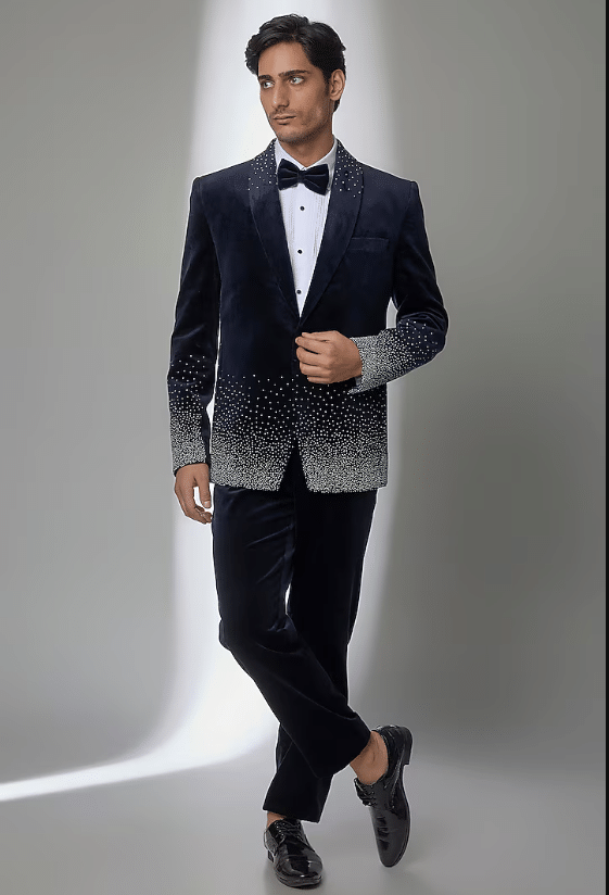 Navy Blue Velvet Tuxedo Set