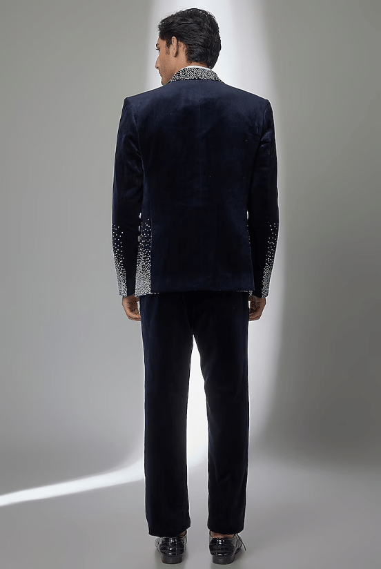 Navy Blue Velvet Tuxedo Set - Image 3