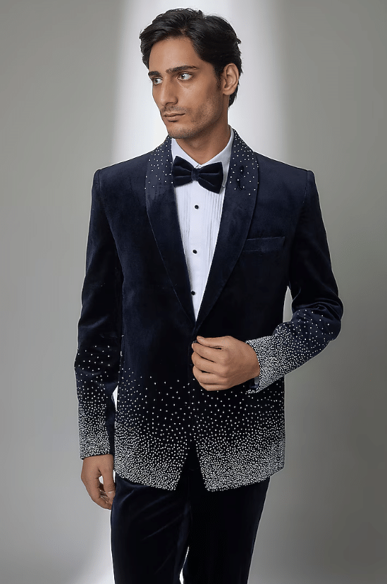 Navy Blue Velvet Tuxedo Set - Image 4