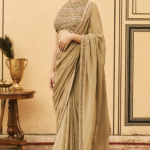 Olive Green Organza Embroidered Draped Saree Set