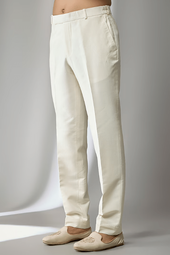 Ivory Silk Hand Embroidered Sherwani Set - Image 3