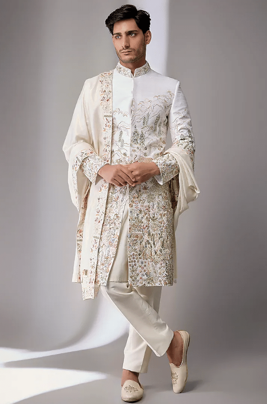 Ivory Silk Sherwani Set
