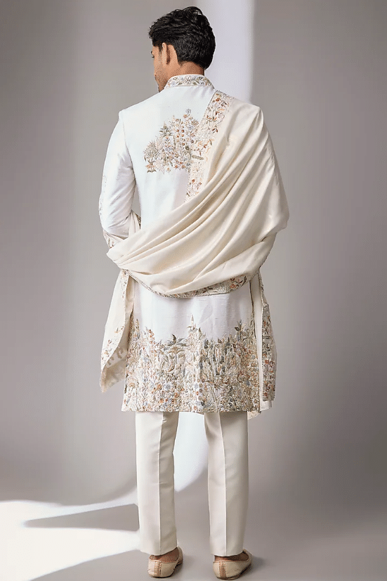 Ivory Silk Sherwani Set - Image 2