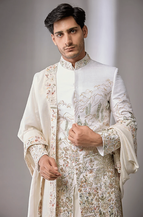 Ivory Silk Sherwani Set - Image 3