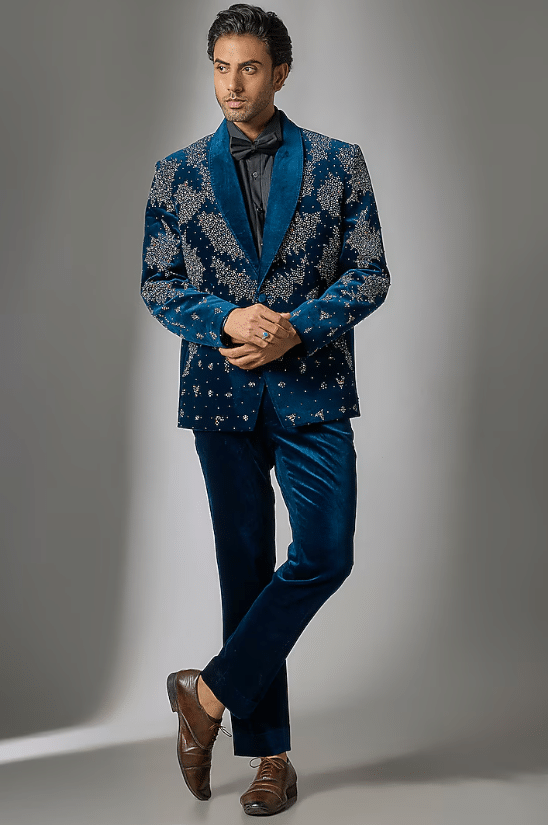 Teal Blue Velvet Tuxedo Set