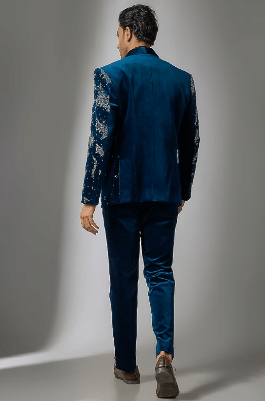 Teal Blue Velvet Tuxedo Set - Image 2