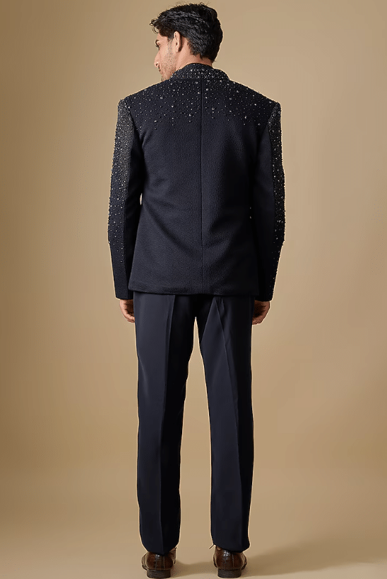 Navy Silk Indowestern Jacket Set - Image 2