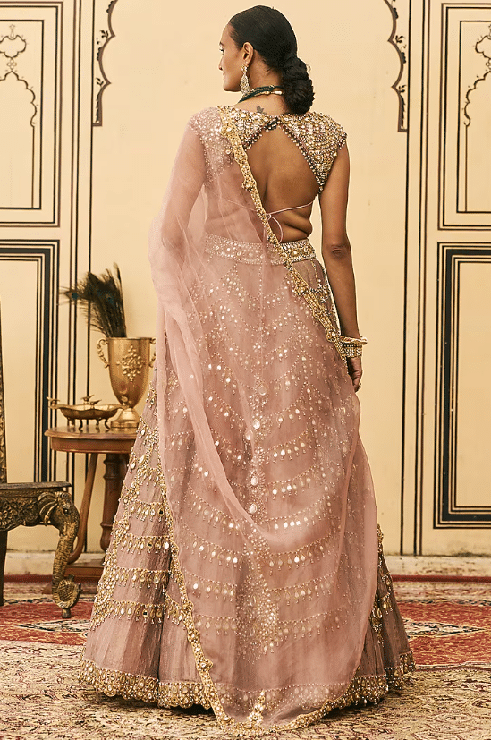 Pink Tissue Embroidered Lehenga Set - Image 2