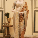 Peach Tissue Brocade Embroidered Saree Set