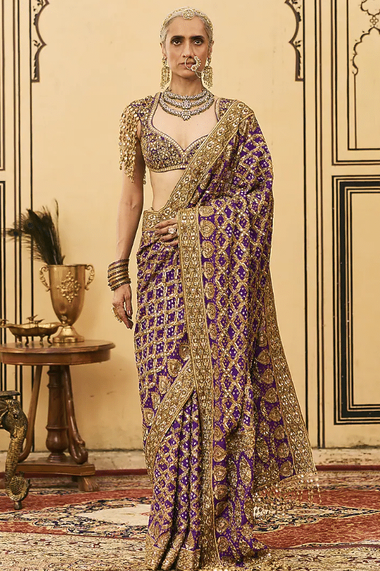 Purple Georgette Ombre Saree Set