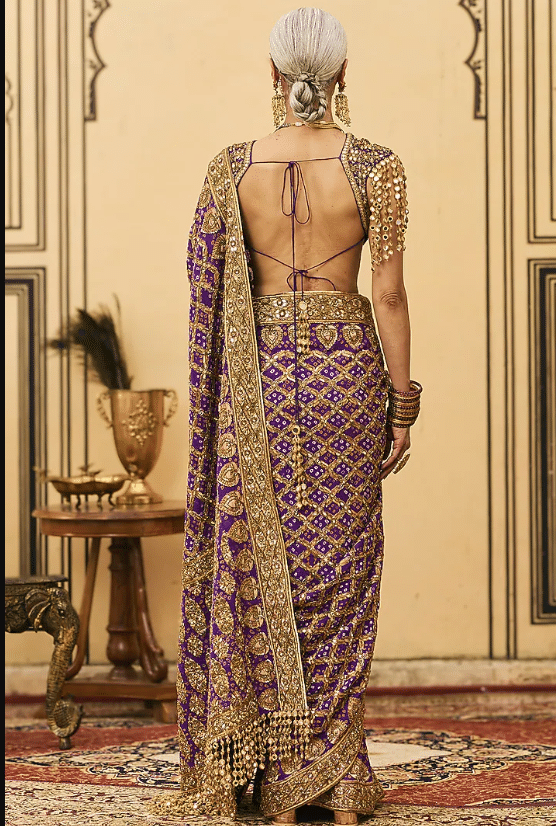 Purple Georgette Ombre Saree Set - Image 2