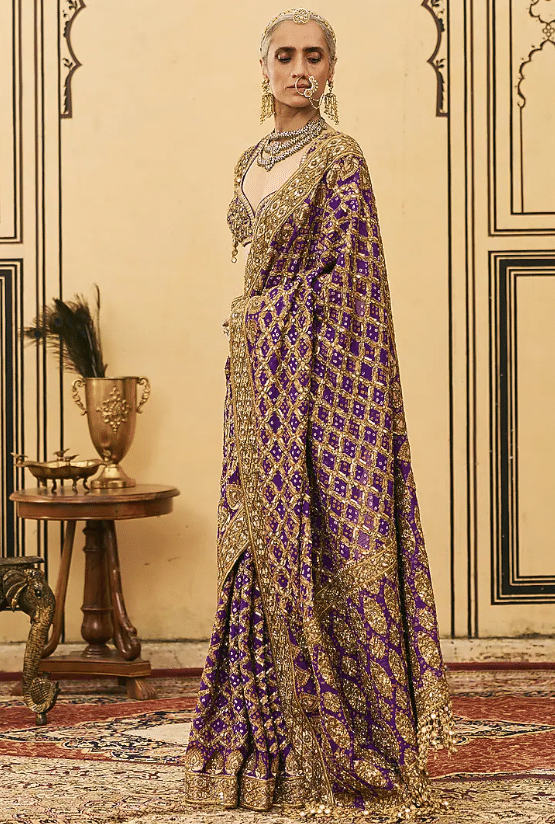Purple Georgette Ombre Saree Set - Image 4