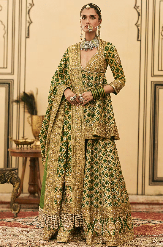 Green Bandhani Embroidered Sharara Set