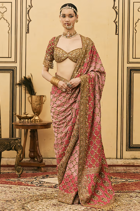 Pink Georgette Ombre Saree Set