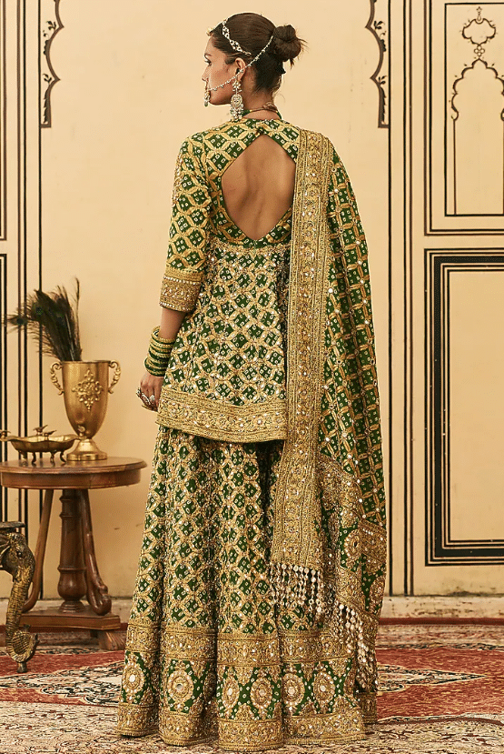 Green Bandhani Embroidered Sharara Set - Image 2